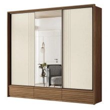 Guarda Roupa de Casal 3 Portas de Correr com Espelho